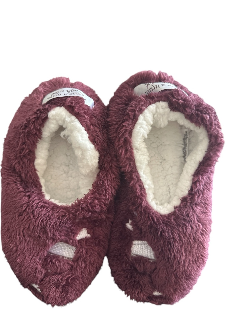 Faceplant Dreams Footsies Cozy Burgundy Fuzzy Slippers WINE theme small 5/6